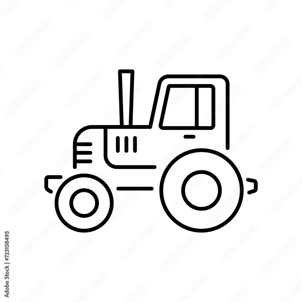 Tractor icon. Black contour linear silhouette. Editable strokes. Side view. Vector simple flat graphic illustration. Isolated object on a white background. Isolate.