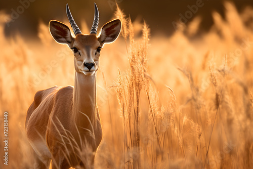 Antilope im hohen Gras der Savanne, Sonnenschein, erstellt mit generativer KI