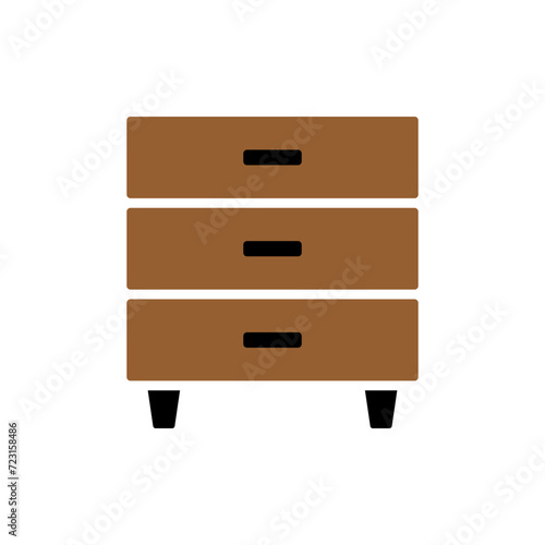 Nightstand icon. Dresser. Colored silhouette. Front view. Vector simple flat graphic illustration. Isolated object on a white background. Isolate.