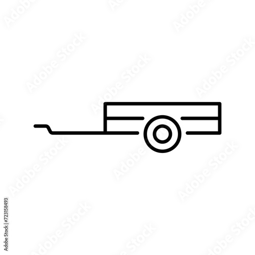 Small car trailer icon. Black contour linear silhouette. Editable strokes. Side view. Vector simple flat graphic illustration. Isolated object on a white background. Isolate.