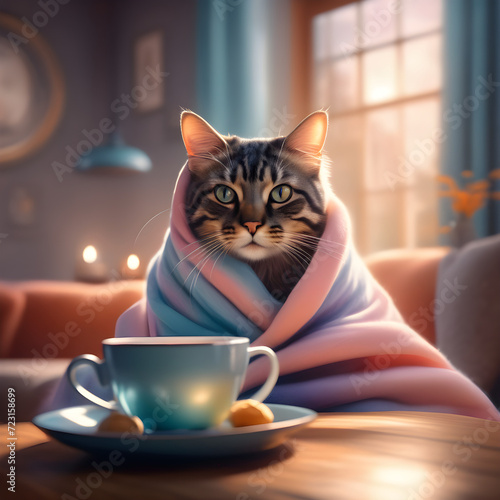  Cozy Cat Curls Up with Coffee