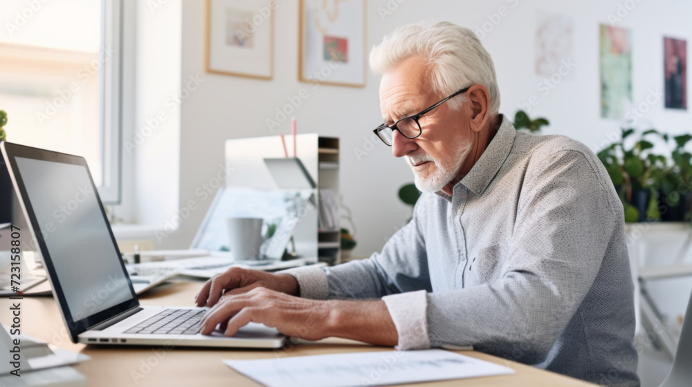 Senior person at home using laptop computer Senior person at home using laptop computer