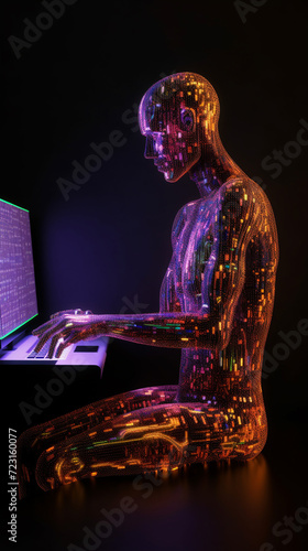 A robot working on a computer. AI Generated photo