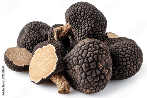 Clipped white background with group and sliced black truffles