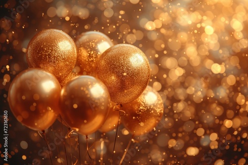 Shimmering spheres of gold, caught in the light, floating like delicate bubbles, bring a sense of joy and wonder to the group of gold balloons