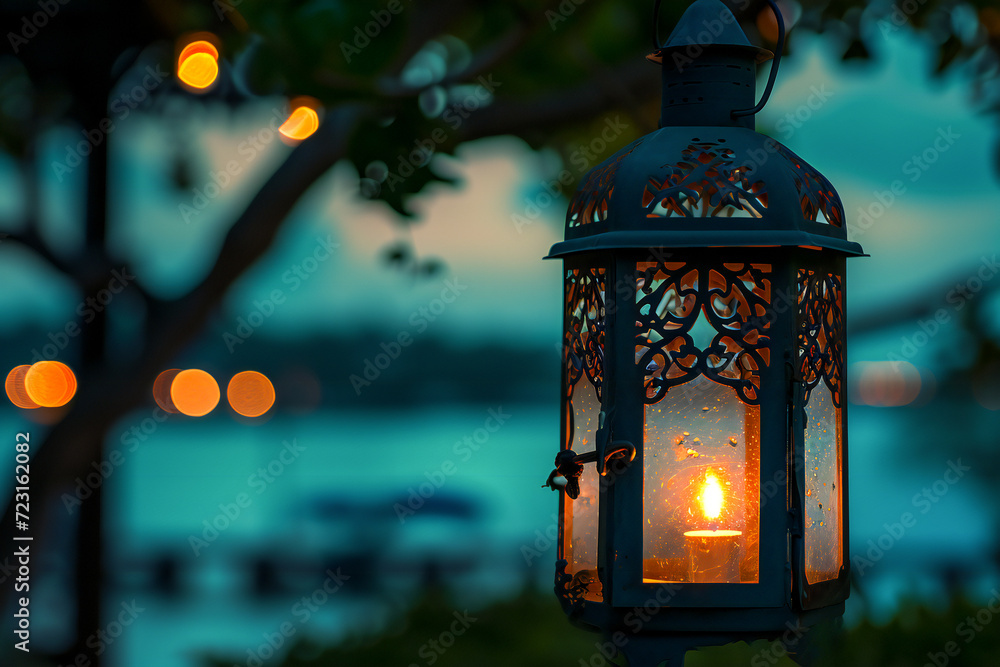 Elegant Lantern Casting Warm Light on Emerald Nights Elegant Lantern Casting Warm Light on Emerald Nights