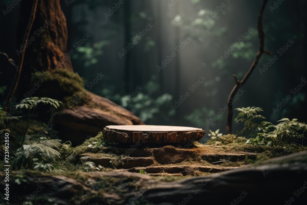 Wooden Round Podium For Product With Nature Background Wooden Round Podium For Product With Nature Background