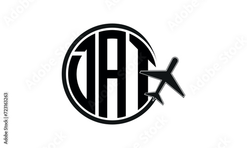 DAT three initial letter circle tour & travel agency logo design vector template. hajj Umrah agency, abstract, wordmark, business, monogram, minimalist, brand, company, flat, tourism agency, tourist