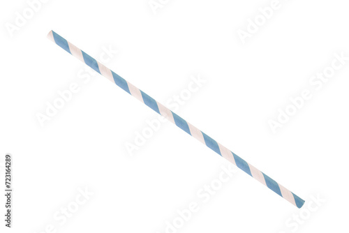 Blue striped paper straw isolated on white background