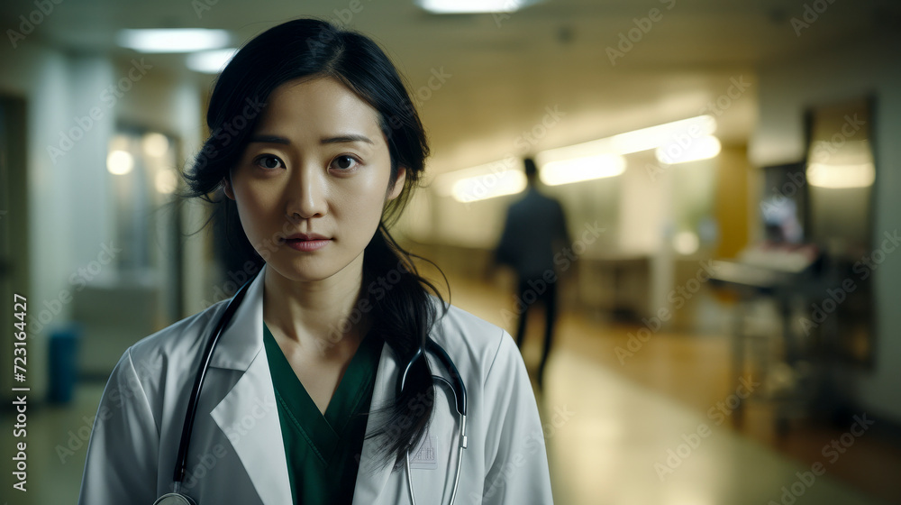 portrait of a female chinese doctor with stethoscope at hospital with blurred background - medicine and healthcare concept portrait of a female chinese doctor with stethoscope at hospital with blurred background - medicine and healthcare concept