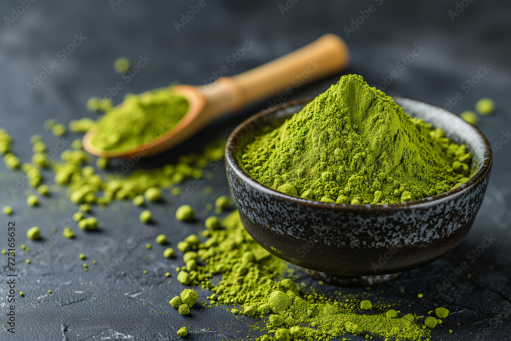 Green tea matcha close-up. Dry green tea. Macro of a match. Powder, match tea. Bamboo Matcha Tea Whisk also know as chasen. japan green match tea Green tea matcha close-up. Dry green tea. Macro of a match. Powder, match tea. Bamboo Matcha Tea Whisk also know as chasen. japan green match tea