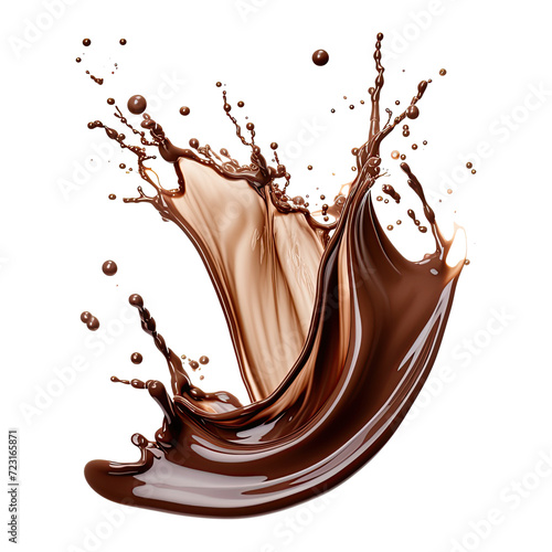 Cocoa liquid splashes on transparent background.