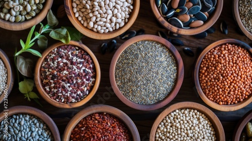 Assorted Beans and Grains in Bowls photo