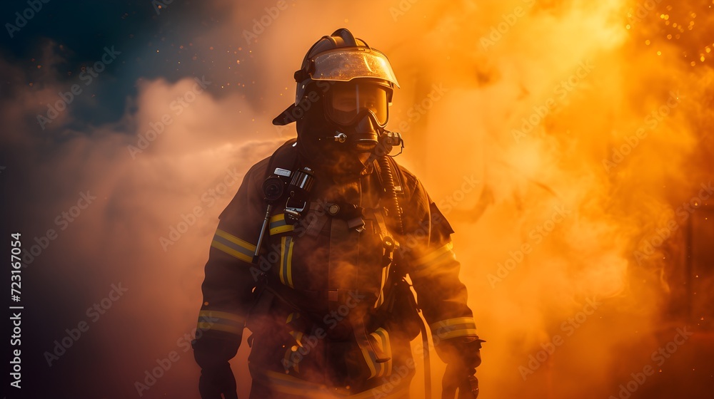 Brave Firefighter in Action Amidst Intense Flames Brave Firefighter in Action Amidst Intense Flames