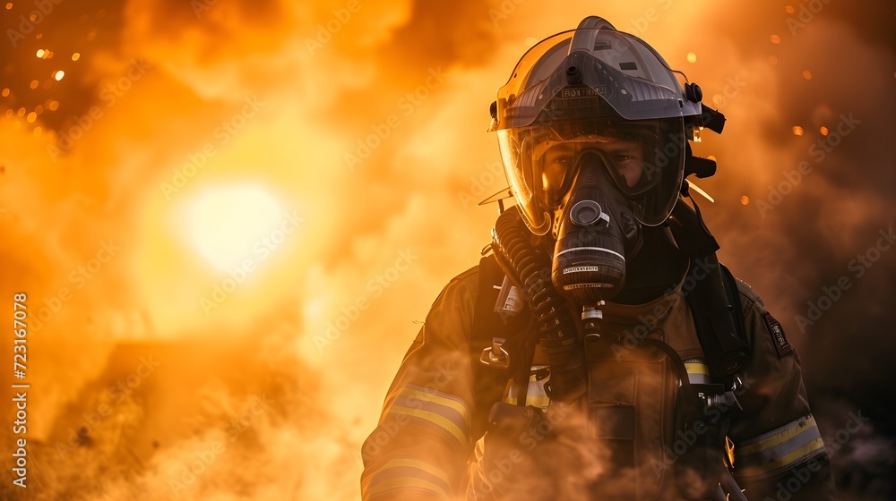 Brave Firefighter in Action Amidst Intense Flames Brave Firefighter in Action Amidst Intense Flames