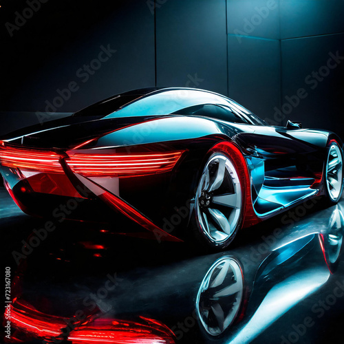 Elegant, futuristic, shiny car of the future, red tail lights © p.a.peciak