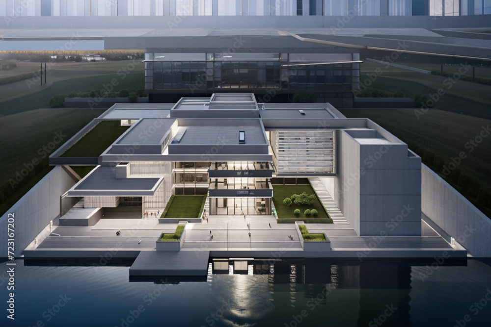 Obraz premium Dynamic Spaces: Adaptable Layouts in Modern Office Buildings. generative AI.