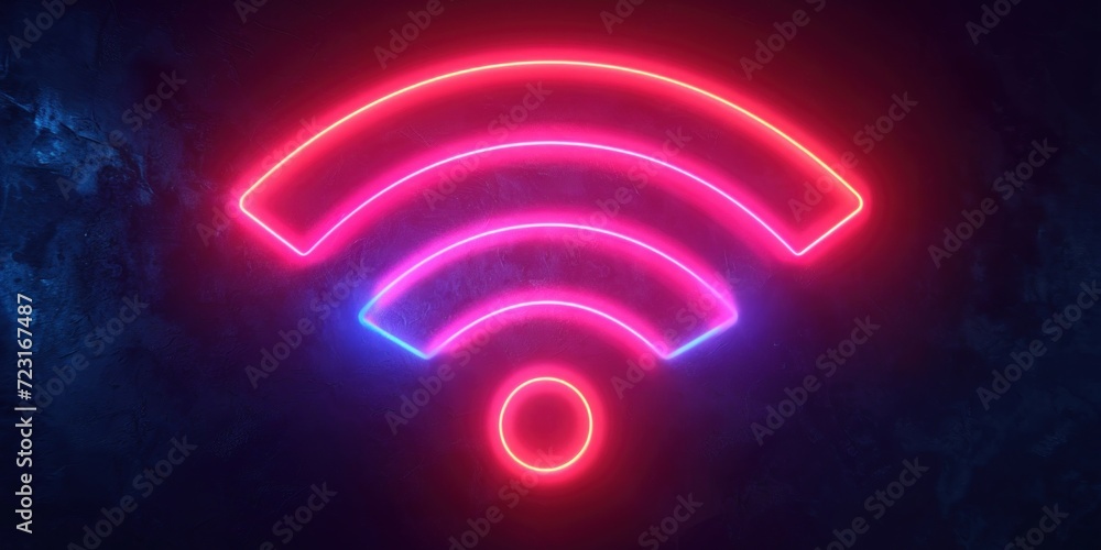 red neon wifi icon, on a dark background, banner red neon wifi icon, on a dark background, banner