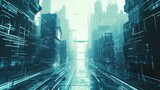 Abstract futuristic city street with buildings and roads 3D render digital illustration