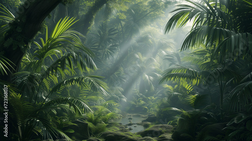 tropical jungle background, palm tree,  island landscape © Diana D.