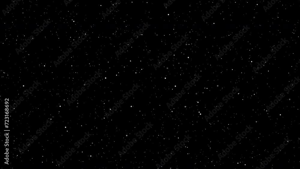 Looping shinny stars animation on black background. Graphic Motion overlay effect loop with galaxy sky twinkling light in the space with slow zoom and swirl rotation of camera angel zoom