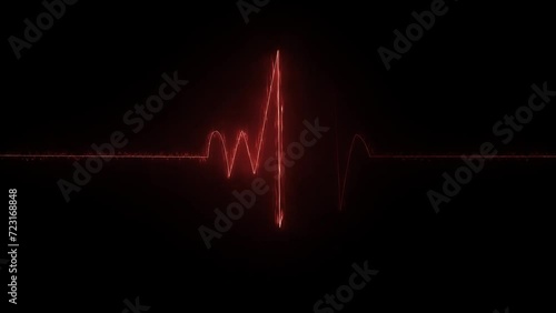 Heartbeat flatline. Seamlessly looping animation. Healthy heartbeat then straight line. Pulse trace red line on black background.   photo