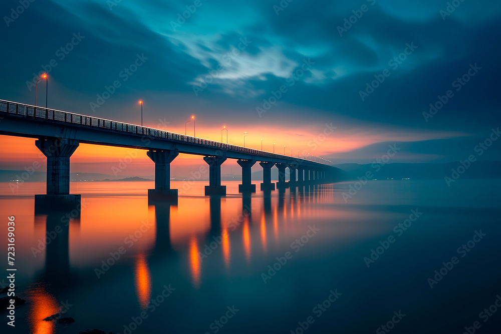 long exposure of infinite bridge at sunrise