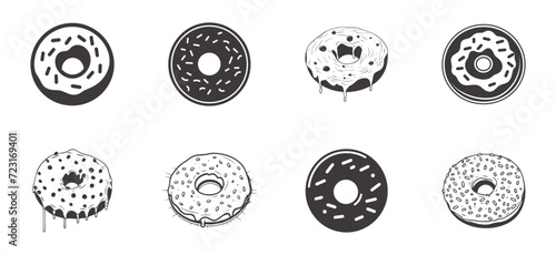 vector illustration in black color, set of donuts. photo