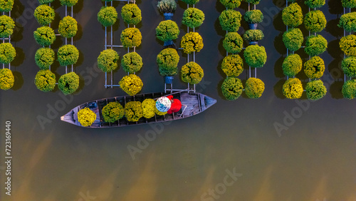 Fototapeta Naklejka Na Ścianę i Meble -  Aerial view of Sa Dec flower garden in Dong Thap province, Vietnam. It's famous in Mekong Delta, preparing transport flowers to the market for sale in Tet holiday.