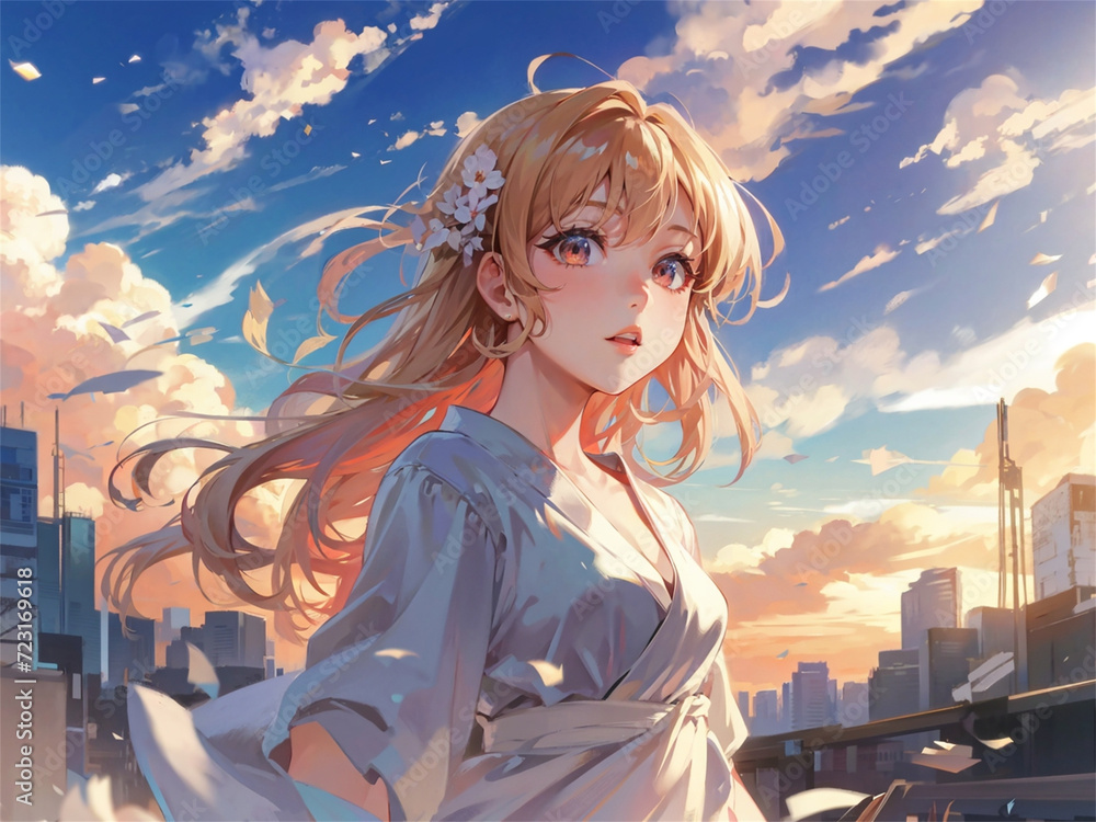 anime girl in the city