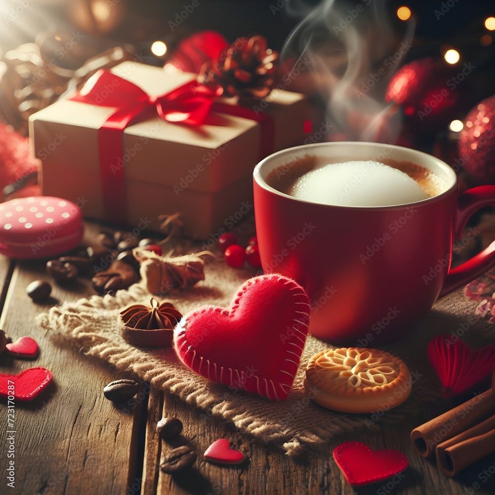 Sip of Love: Red Coffee Mug on a Valentine's Mode Table