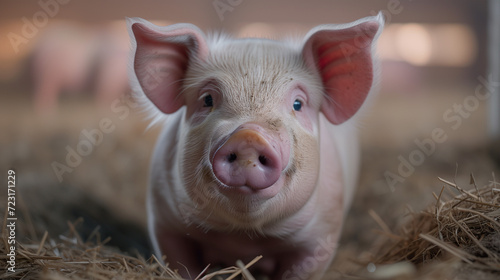 Portrait of cute breeder pig with dirty snout, Close-up of Pig's snout.Big pig on a farm in a pigsty, young big domestic pig in stable. pig farm industry farming hog barn pork. Small piglet.  © Sweetrose official 