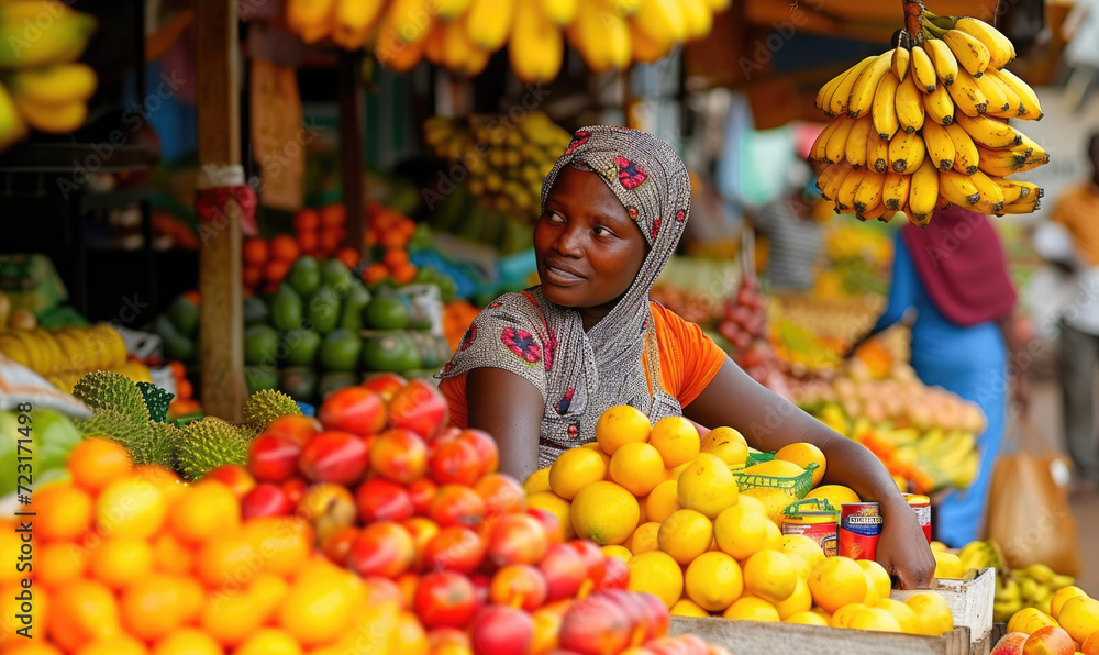 African street vendor selling fruits and vegetables on the streets 