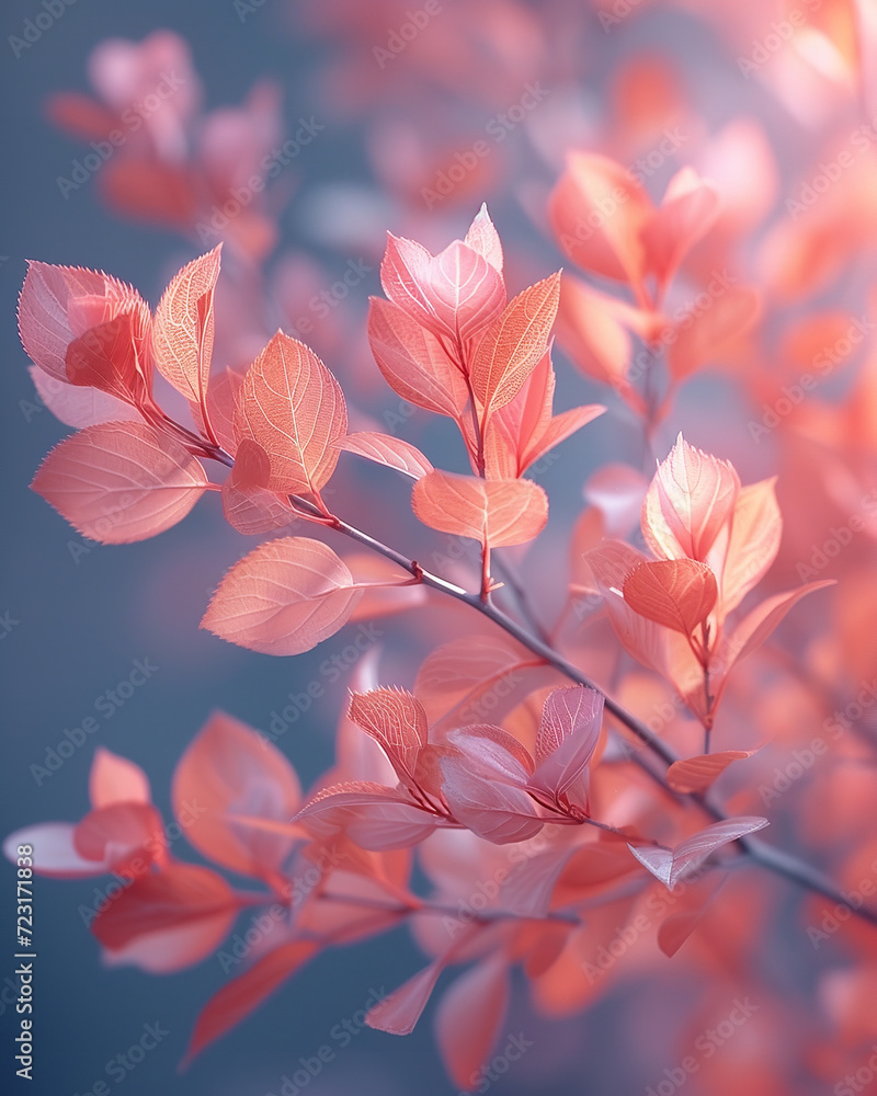 Mate leaves, light pink and white style, close-up, romantic landscape