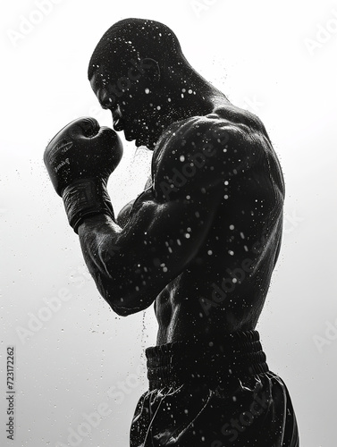 silhouette of a boxers boxing pose in white background