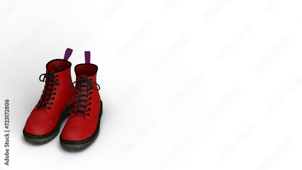 ブーツ 長靴 ショートブーツ 半長靴 ローヒール ショートブーツ 赤 影付き 透過影 半透明影 透過PNG 3D CG Rendering Images