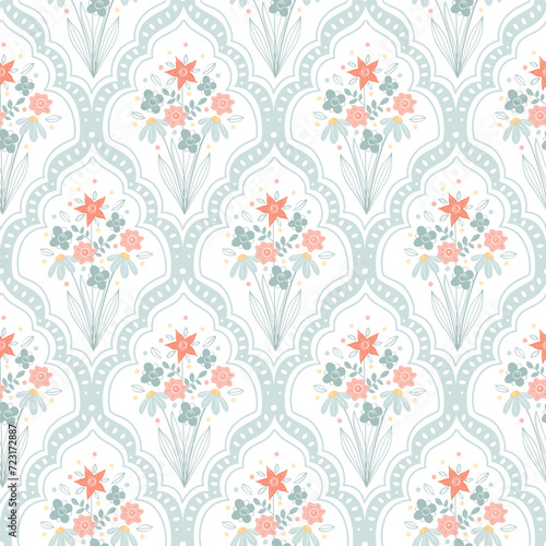 Easter seamless pattern with flowers .Spring cute repeating textures.Damask, Children's, baby, kids Easter  background, paper, wallpaper. Vector illustration