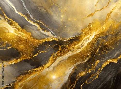 Gold and black abstract liquid marble background