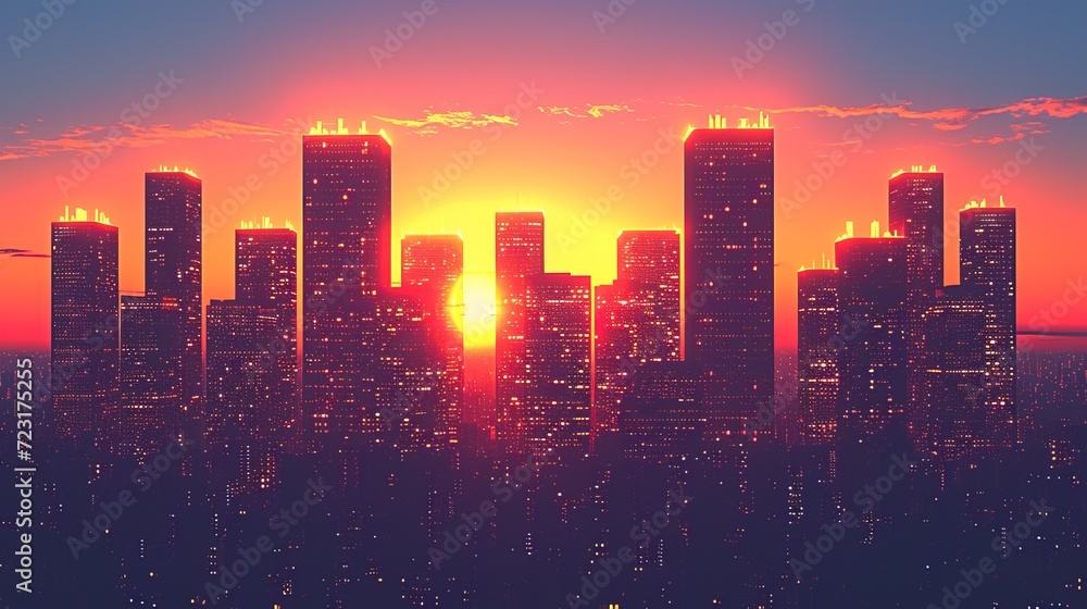 Сityscape at dusk, featuring illuminated office buildings and a skyline that exudes professionalism and business sophistication. Сityscape at dusk, featuring illuminated office buildings and a skyline that exudes professionalism and business sophistication.
