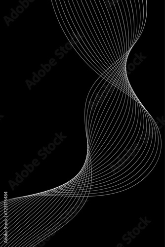 Abstract background with waves for banner. Standart poster size. Vector background with lines. Element for design isolated on black. White color. Brochure, booklet
