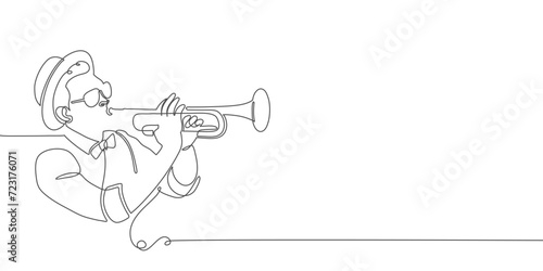 Jazzman playing saxophone one line art vector illustration
