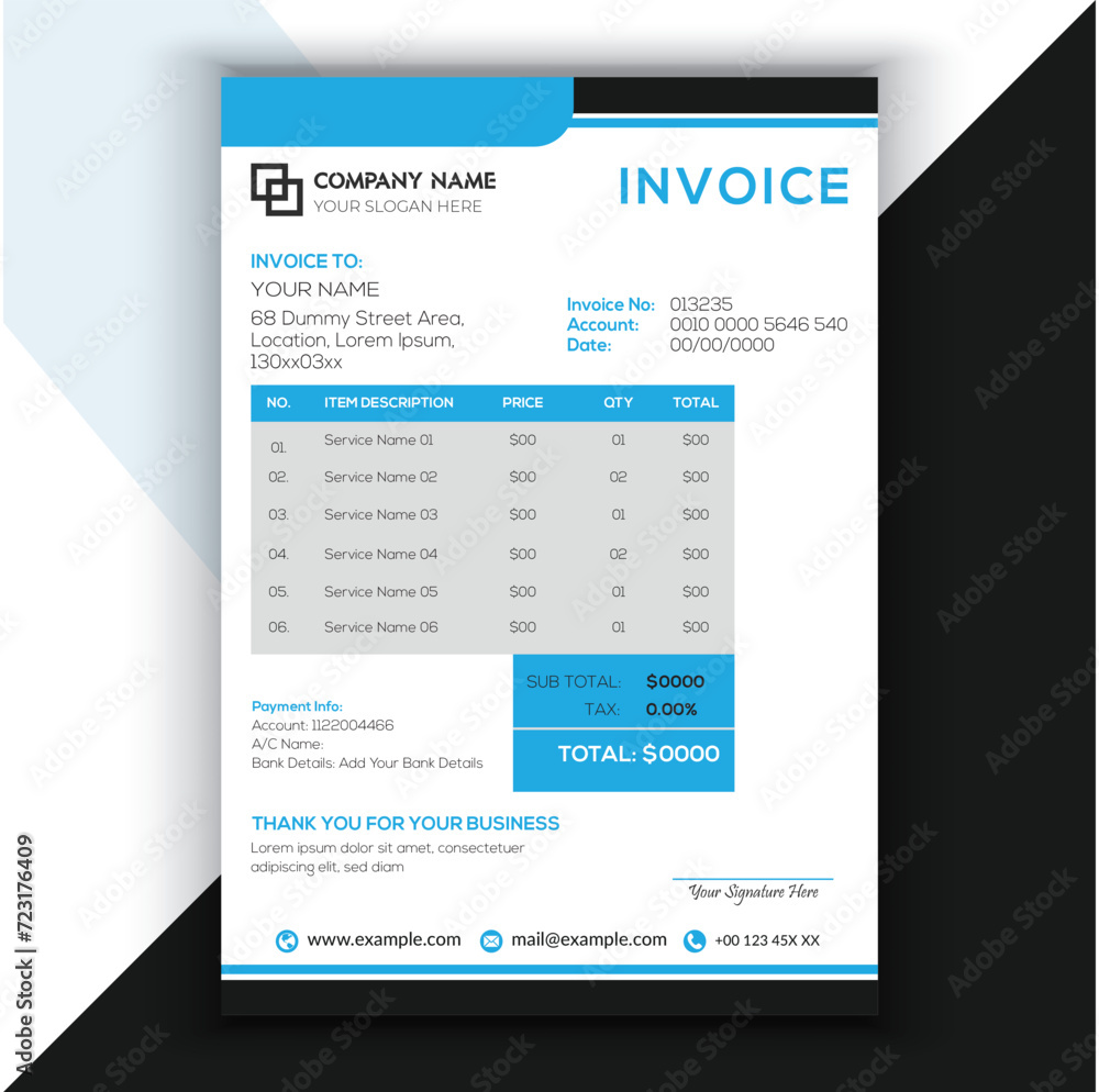 Naklejka premium Professional Corporate Business Invoice Template Design, Elegant Business Stationery Design, Tax Form, Payment Bill.