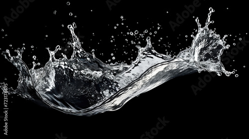 Clear, transparent water splash on black background