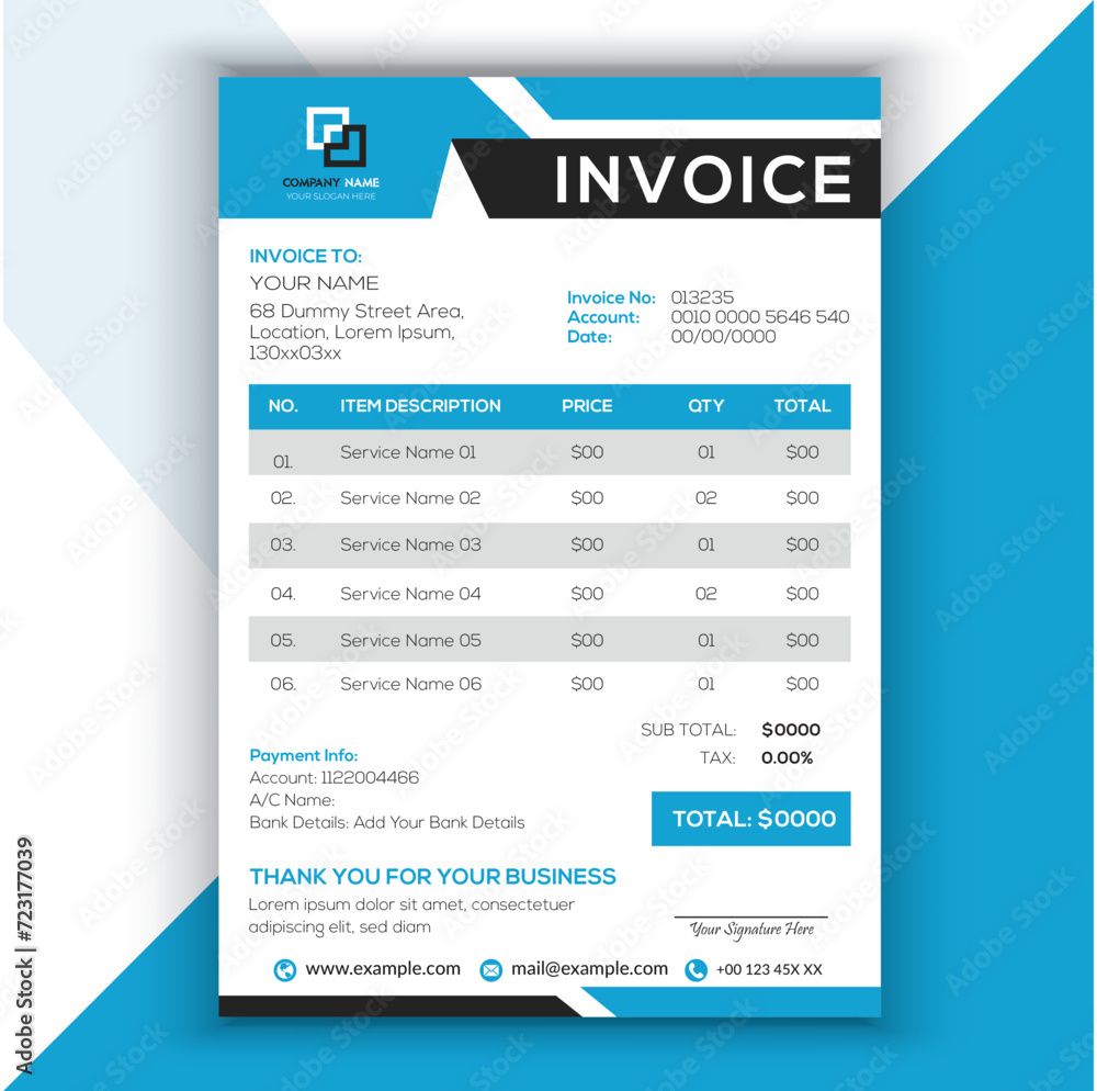 Naklejka premium Professional Corporate Business Invoice Template Design, Elegant Business Stationery Design, Tax Form, Payment Bill.