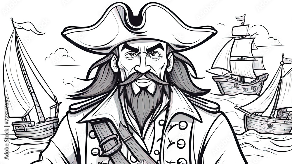 Coloring page of cartoon pirate. Coloring book design for kids and