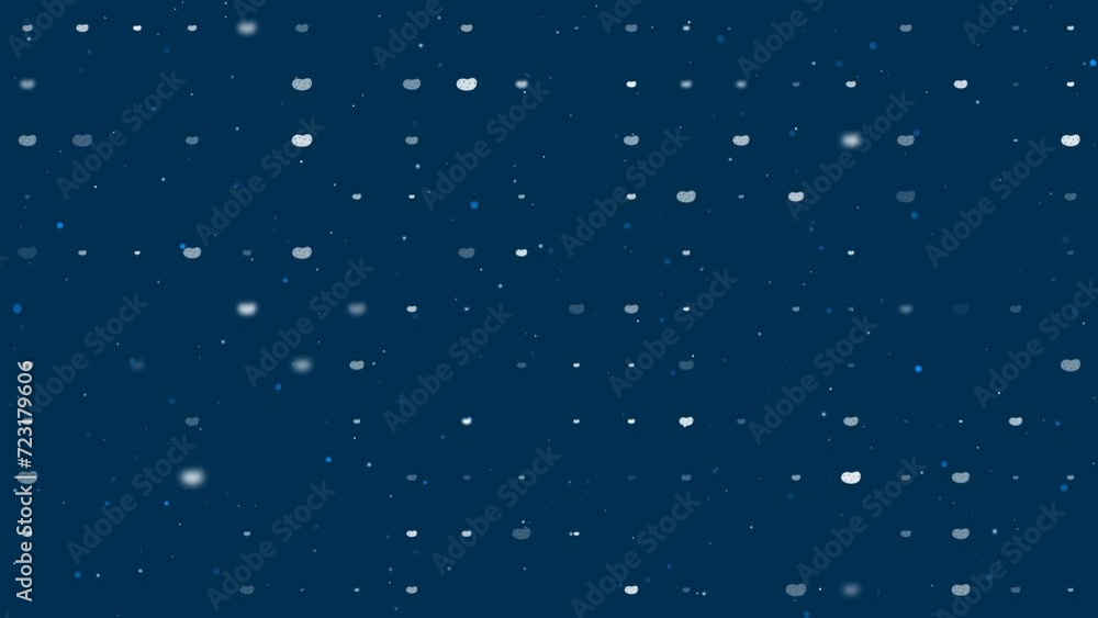 Template animation of evenly spaced potatoes symbols of different sizes and opacity. Animation of transparency and size. Seamless looped 4k animation on dark blue background with stars Template animation of evenly spaced potatoes symbols of different sizes and opacity. Animation of transparency and size. Seamless looped 4k animation on dark blue background with stars
