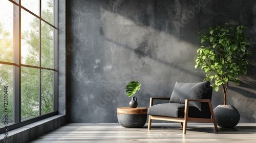 Minimalist living room setup with a sleek black armchair for a modern and clean aesthetic