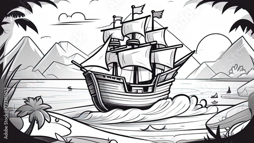 Pirate ship coloring book for children. Cartoon pirate ship. clip art illustration children book