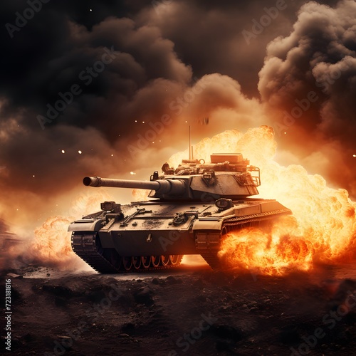 A tank with a lot of fire coming out of it, concept art by Jeff A. Menges, auto-destructive art, PlayStation 5 screenshot, Sabatier effect, unreal engine 5 - Ai Generative