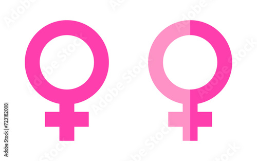 Vector illustration of gender symbols. Pink female icons. International Women's Day.